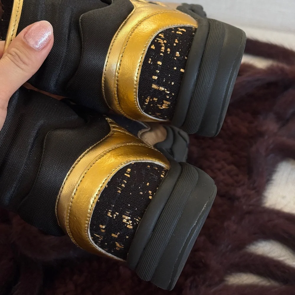 Chanel high top sneakers black and‎ gold with tweed Size 36 1/2